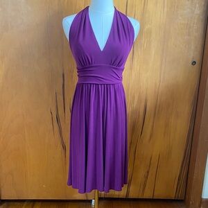 Moda International Purple Backless Dress Midi Stretch Knit Marilyn Disco Dancing